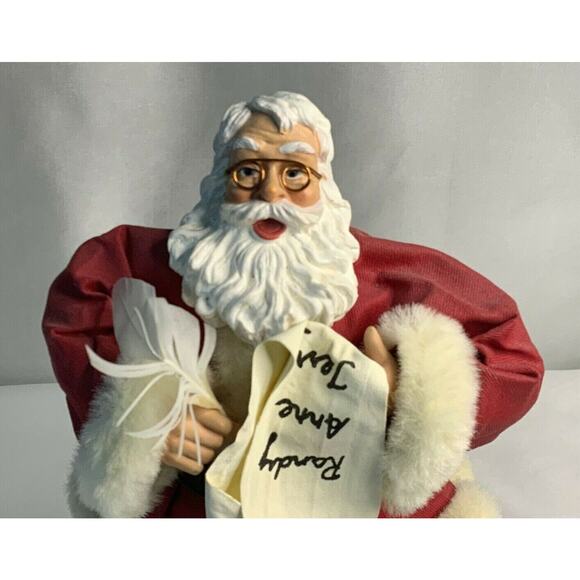 Santa Clause Making His List Fabric Mache Resin Fur Trimmed Tabletop Figurine - Picture 3 of 8